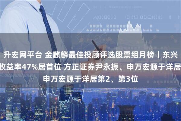 升宏网平台 金麒麟最佳投顾评选股票组月榜丨东兴证券张金嵬收益率47%居首位 方正证券尹永振、申万宏源于洋居第2、第3位